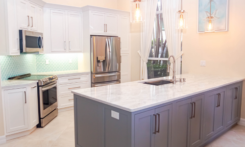 Kitchen Remodel Cabinets, Tile Backsplash and Tile Flooring